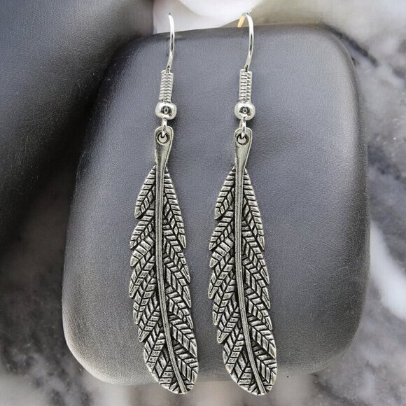 Boutique Jewelry - Silver Feather Drop Earrings